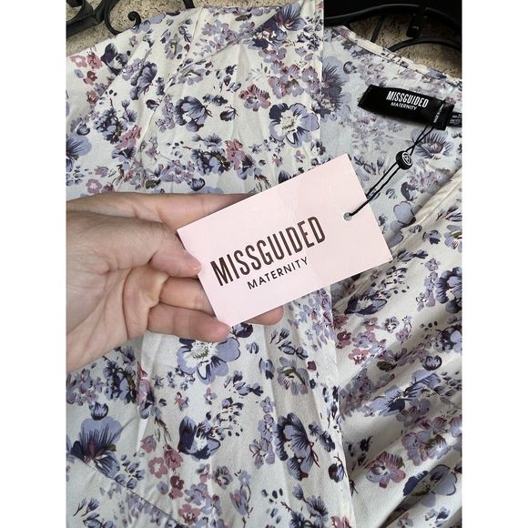 Missguided Maternity Front tie mini Dress - Size 2 - Floral Lilac / Multicolored - Picture 9 of 12